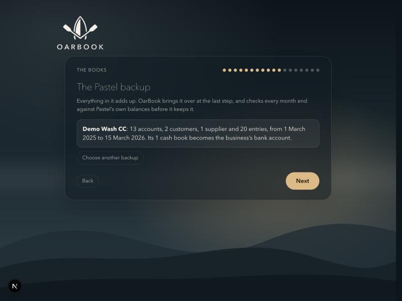OarBook showing what is in a Pastel backup